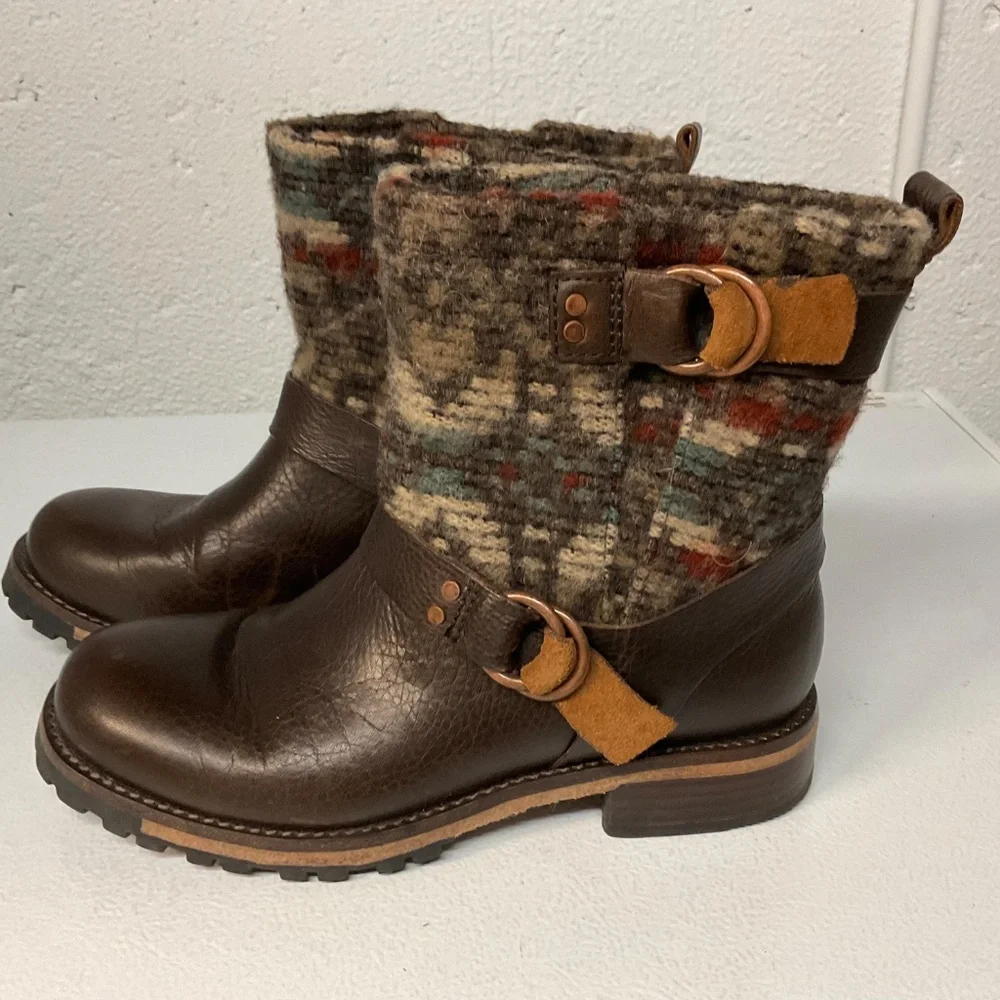 WOOLRICH Baltimore Harness BROWN LEATHER ANKLE BOOTS WOMEN'S SIZE US 8